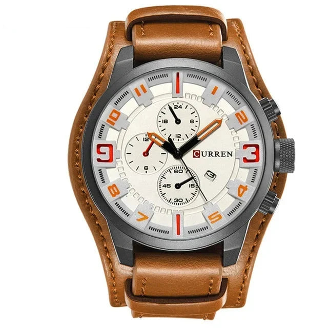 Men's Luxury Quartz Watch with Leather Strap, Date Display – Sport, Military & Business Style