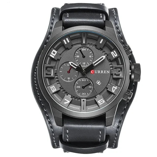 Men's Luxury Quartz Watch with Leather Strap, Date Display – Sport, Military & Business Style