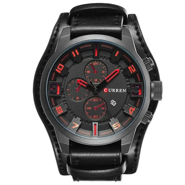 Men's Luxury Quartz Watch with Leather Strap, Date Display – Sport, Military & Business Style