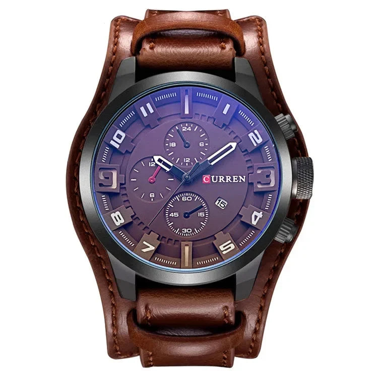 Men's Luxury Quartz Watch with Leather Strap, Date Display – Sport, Military & Business Style