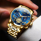 Men’s Luxury Quartz Watch – Classic Roman Dial, Flywheel & Moon Phase, Waterproof