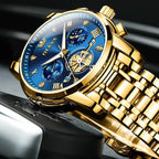 Men’s Luxury Quartz Watch – Classic Roman Dial, Flywheel & Moon Phase, Waterproof