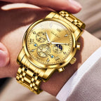 Men’s Luxury Quartz Watch – Classic Roman Dial, Flywheel & Moon Phase, Waterproof