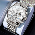 Men’s Luxury Quartz Watch – Classic Roman Dial, Flywheel & Moon Phase, Waterproof