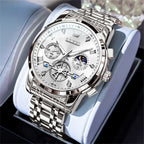 Men’s Luxury Quartz Watch – Classic Roman Dial, Flywheel & Moon Phase, Waterproof