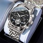 Men’s Luxury Quartz Watch – Classic Roman Dial, Flywheel & Moon Phase, Waterproof