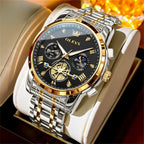 Men’s Luxury Quartz Watch – Classic Roman Dial, Flywheel & Moon Phase, Waterproof