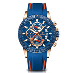 Men’s Sports Quartz Watch – Waterproof, Luminous, Chronograph, Date, Silicone Strap