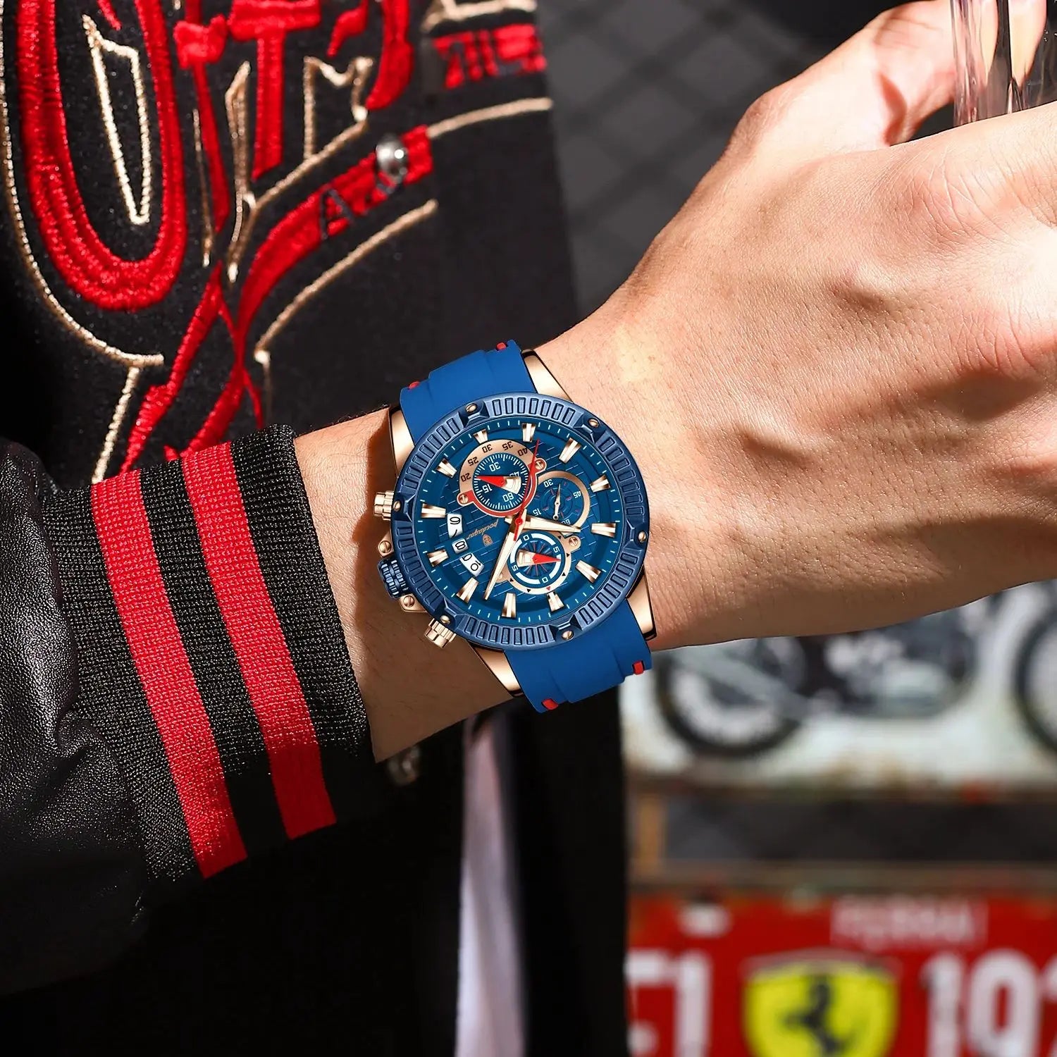 Men’s Sports Quartz Watch – Waterproof, Luminous, Chronograph, Date, Silicone Strap