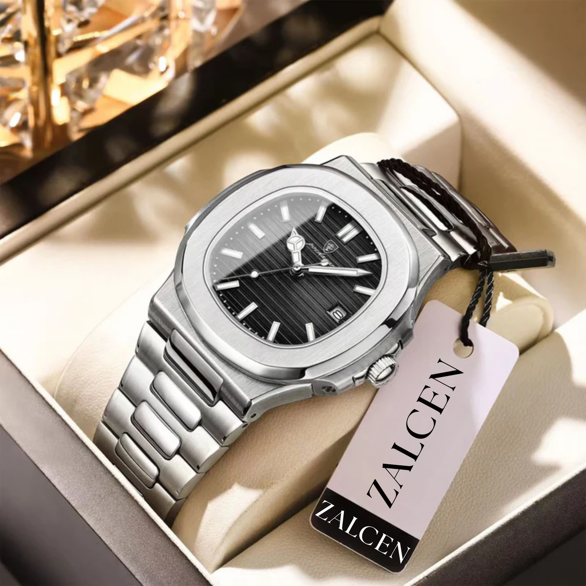 Men’s Luxury Sports Quartz Watch with Square Dial, Luminous Display, Date Function & Waterproof Design