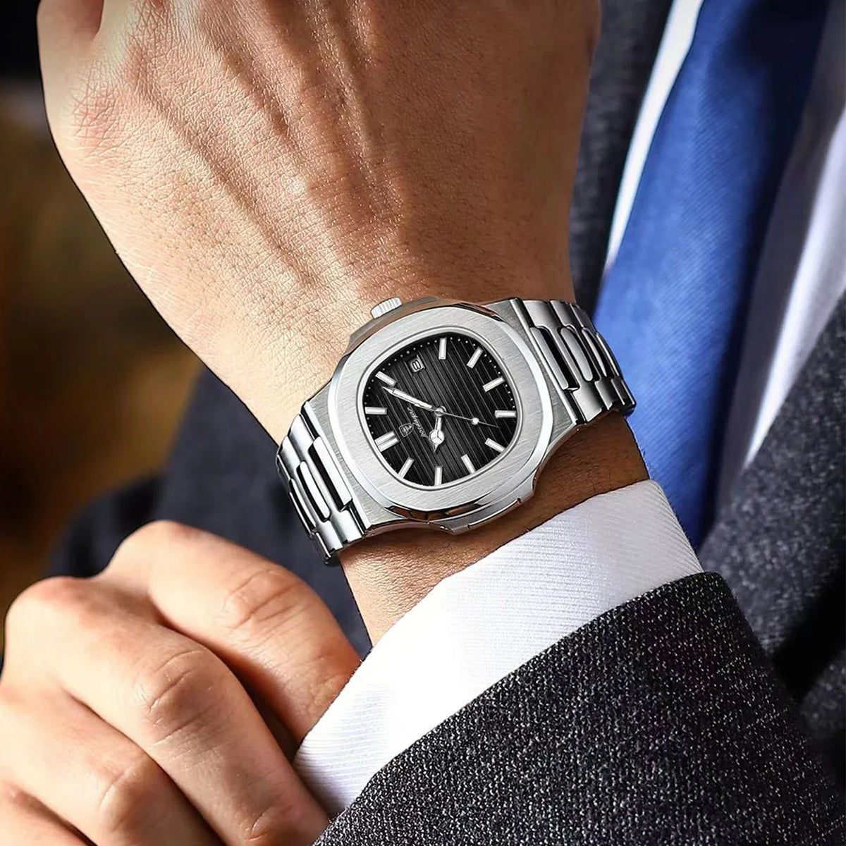 Men’s Luxury Sports Quartz Watch with Square Dial, Luminous Display, Date Function & Waterproof Design