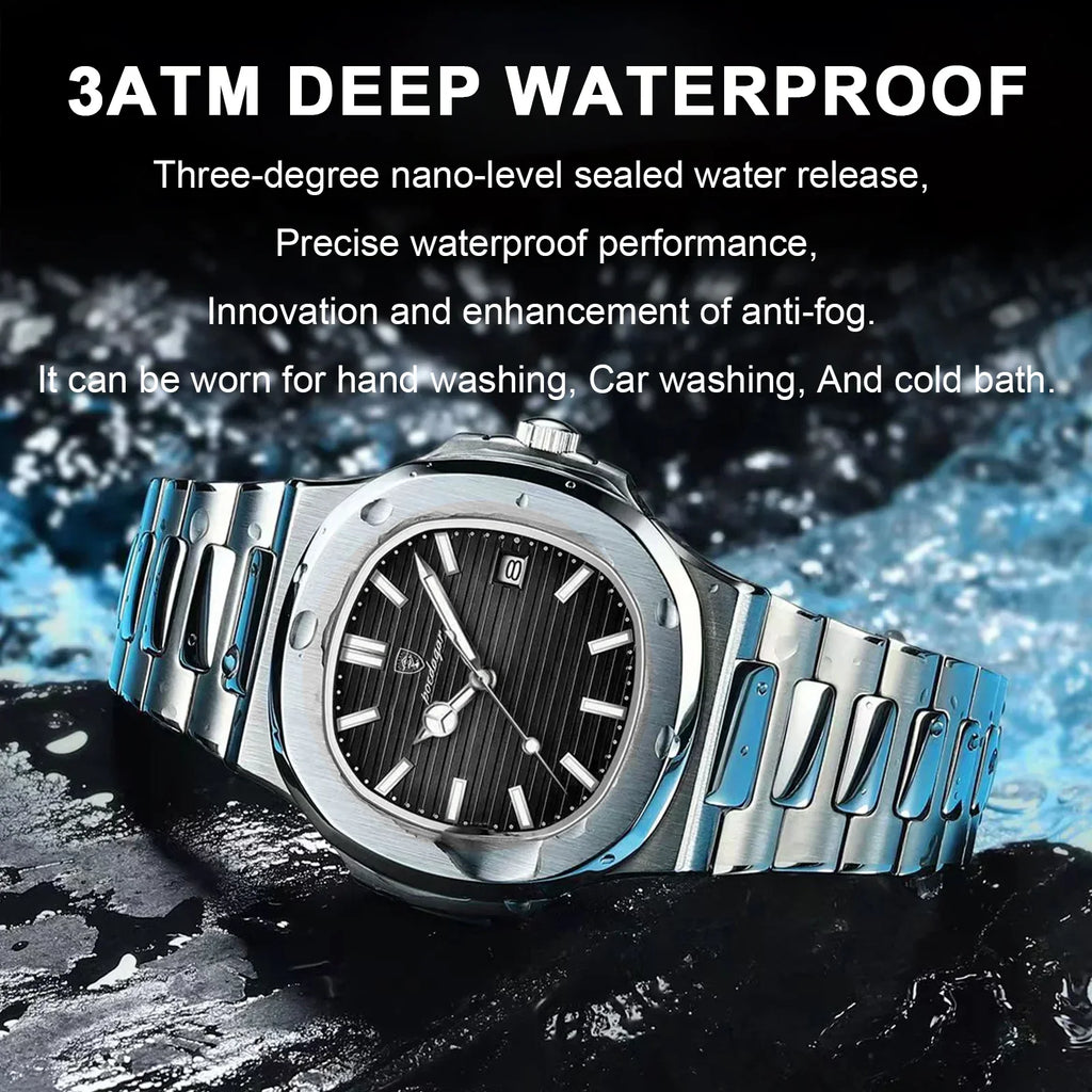 Men’s Luxury Sports Quartz Watch with Square Dial, Luminous Display, Date Function & Waterproof Design