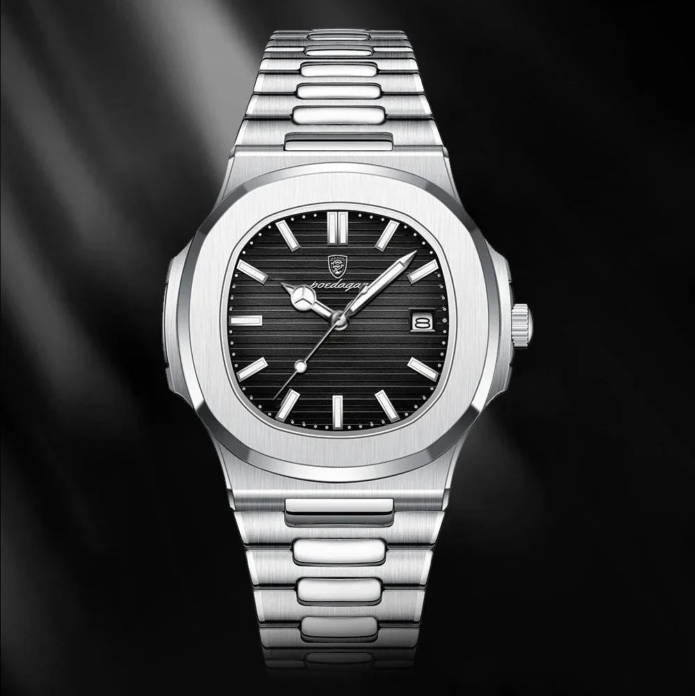 Men’s Luxury Sports Quartz Watch with Square Dial, Luminous Display, Date Function & Waterproof Design