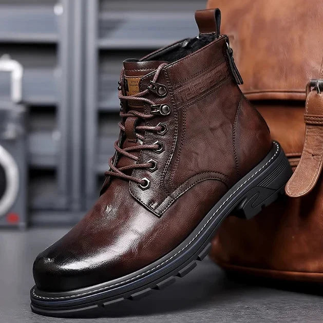 Men’s Mid-Top Leather Boots – Soft, Comfortable, Wear-Resistant, Casual and Work Shoes, Durable Sole