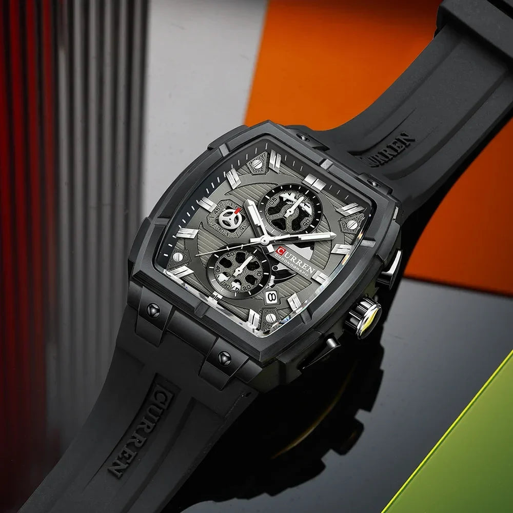 Men’s Multi-Functional Sports Watch – Silicone Strap, Chronograph and Auto Date Display