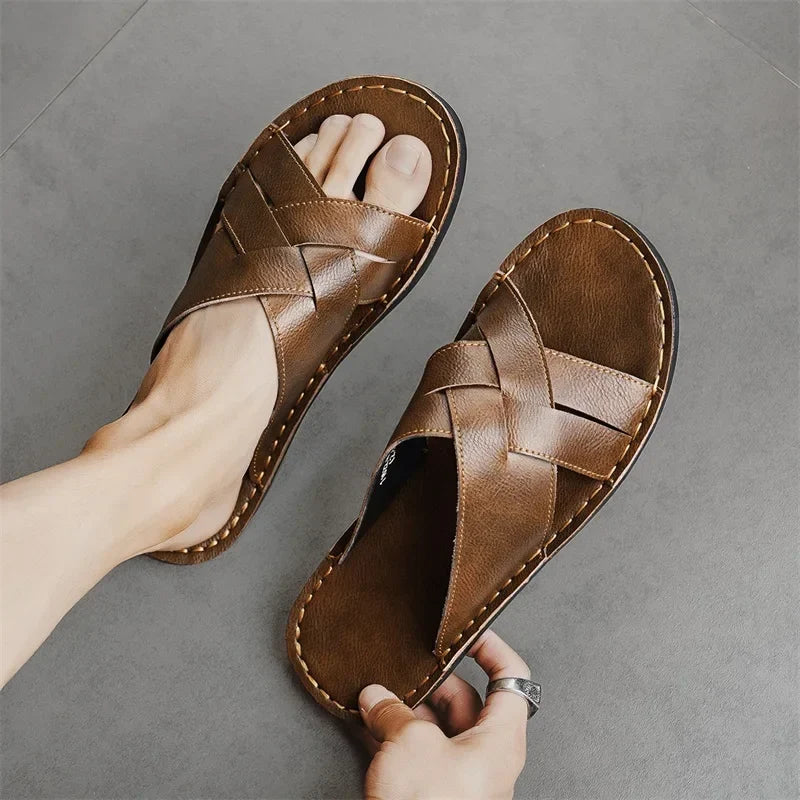 Premium Woven Cowhide Leather Sandals – Luxury Design with Extended Size Range