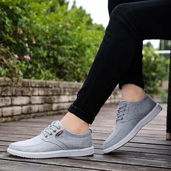 Odorless Slip-Resistant Navy Blue Sneakers for Men & Teen Boys – Casual Lace-Up Canvas Student Shoes, Comfortable Everyday Footwear