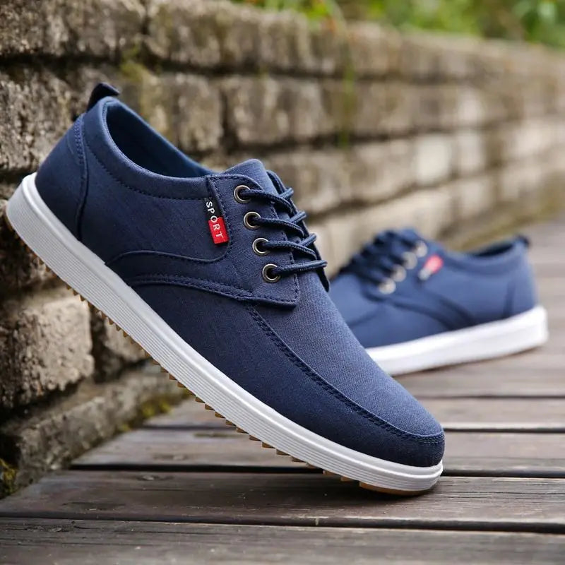 Odorless Slip-Resistant Navy Blue Sneakers for Men & Teen Boys – Casual Lace-Up Canvas Student Shoes, Comfortable Everyday Footwear