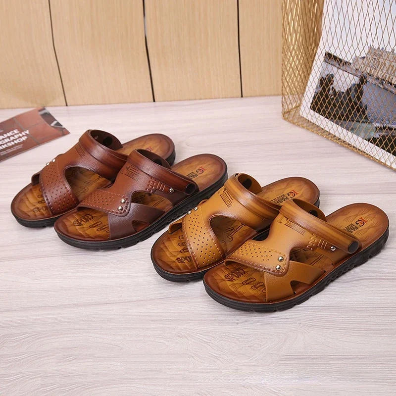Men’s Open Toe Beach Sandals Breathable Non-Slip Summer Slippers Two-Way Casual Outdoor Footwear
