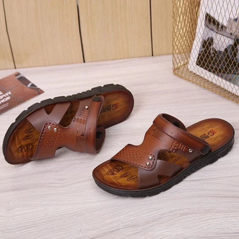 Men’s Open Toe Beach Sandals Breathable Non-Slip Summer Slippers Two-Way Casual Outdoor Footwear