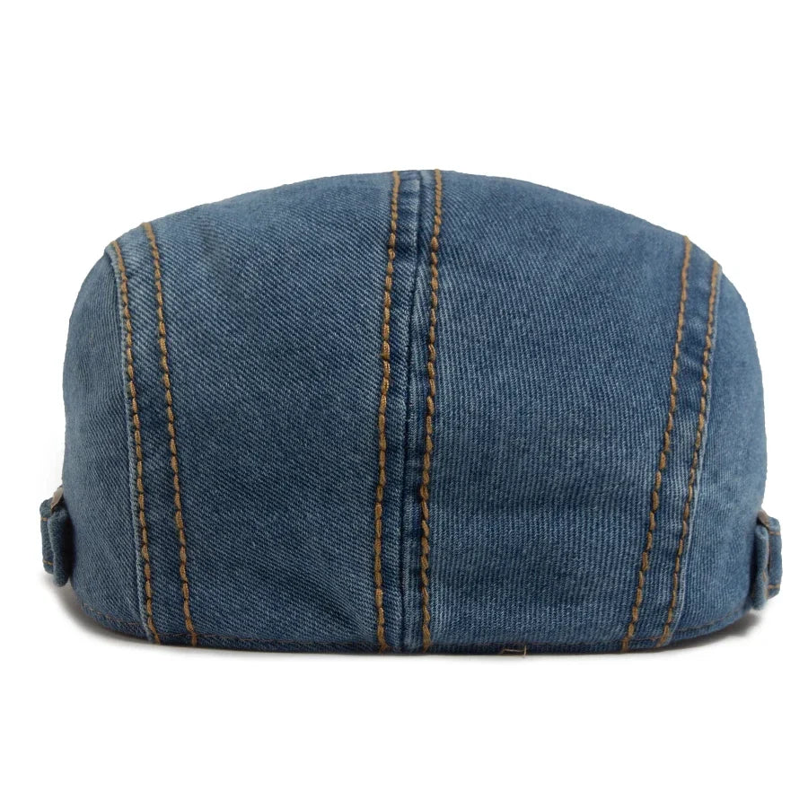 Men’s Patchwork Denim Beret with Brown Brim – Retro Casual Vintage Style for Spring & Autumn