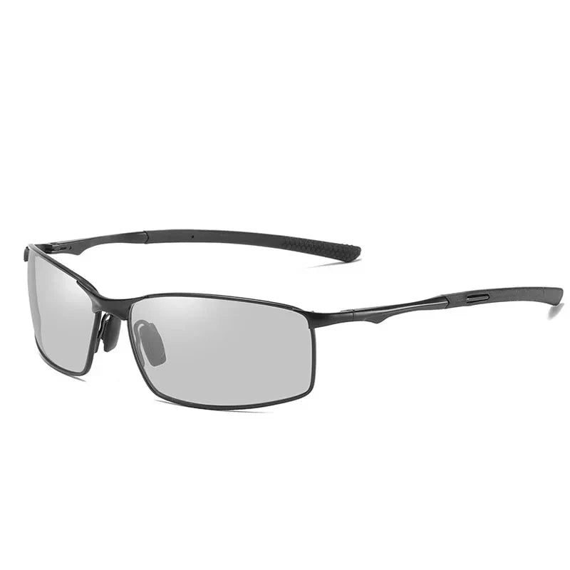 Men’s Photochromic Polarized Sunglasses – Metal Square Frame UV400 Driving & Outdoor Sports Glasses