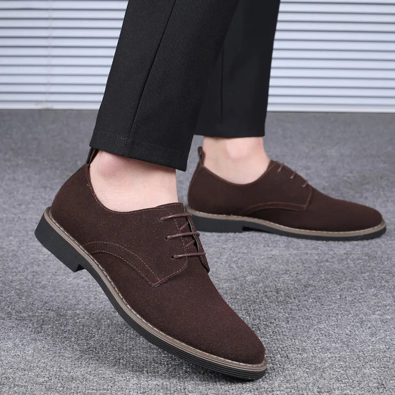 Men’s Suede Oxford Dress Shoes – Casual Lace-Up Flats, Luxury Breathable Footwear for Men