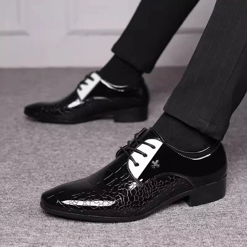 Men’s Classic Pointed Toe Dress Shoes – Italian Oxford Derbies in Luxury Patent Leather for Wedding and Formal Occasions, Plus Sizes Available