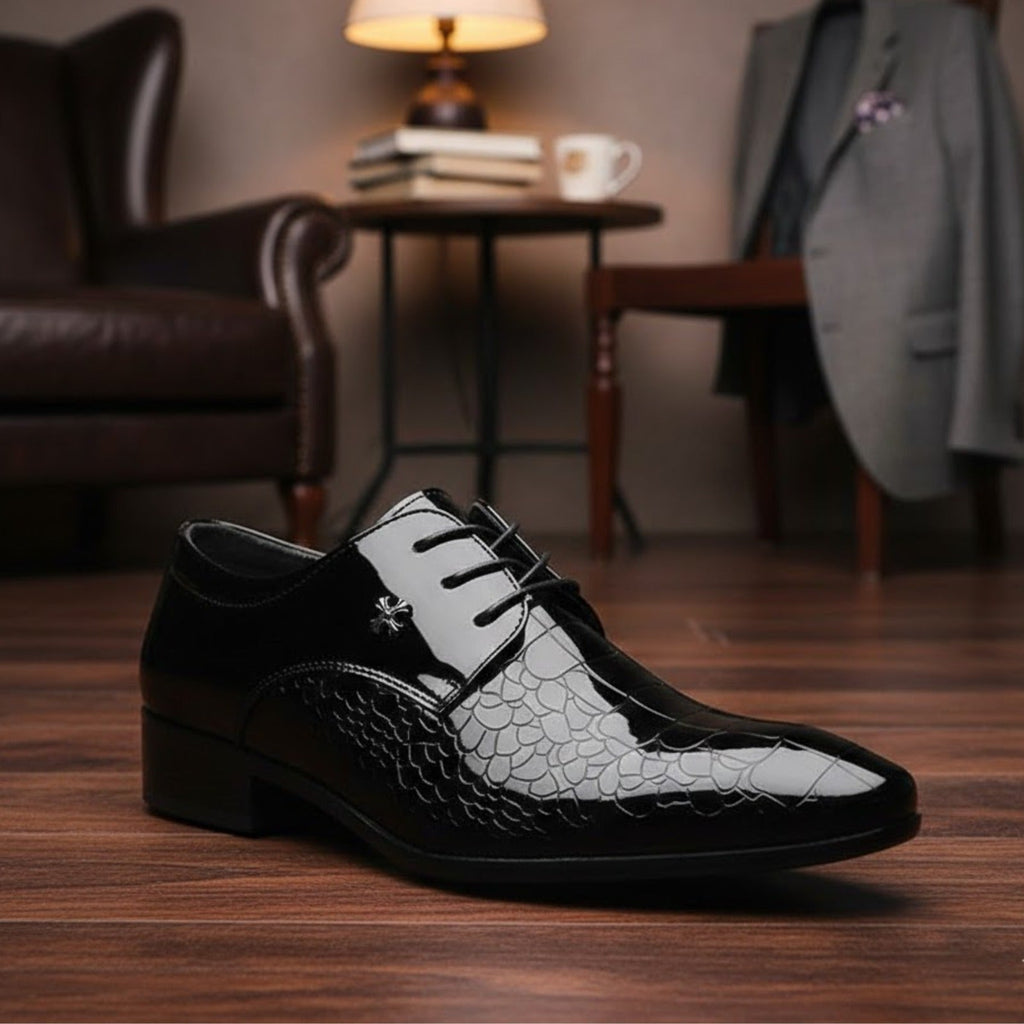 Men’s Classic Pointed Toe Dress Shoes – Italian Oxford Derbies in Luxury Patent Leather for Wedding and Formal Occasions, Plus Sizes Available