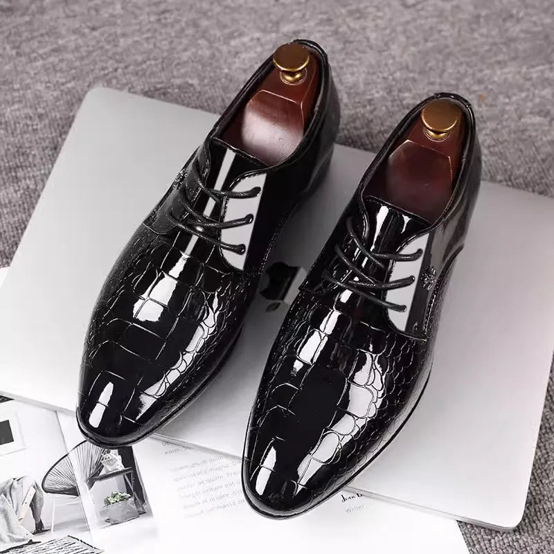 Men’s Classic Pointed Toe Dress Shoes – Italian Oxford Derbies in Luxury Patent Leather for Wedding and Formal Occasions, Plus Sizes Available