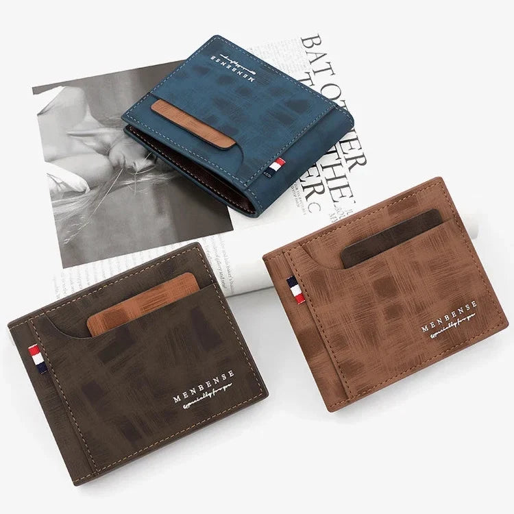 Men’s PU Leather Wallet with Zipper – Short Card Holder with Coin Pocket, High Quality Design