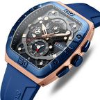 Men’s Luxury Quartz Watch – Business Style with Blue Silicone Band, Luminous Hands and Waterproof Design