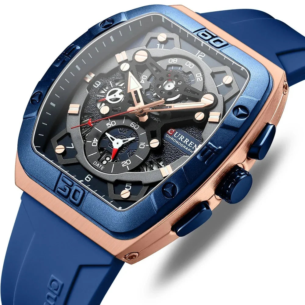 Men’s Luxury Quartz Watch – Business Style with Blue Silicone Band, Luminous Hands and Waterproof Design