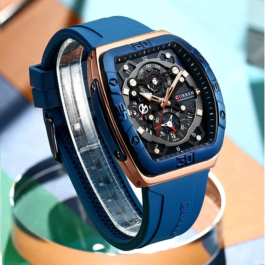 Men’s Luxury Quartz Watch – Business Style with Blue Silicone Band, Luminous Hands and Waterproof Design
