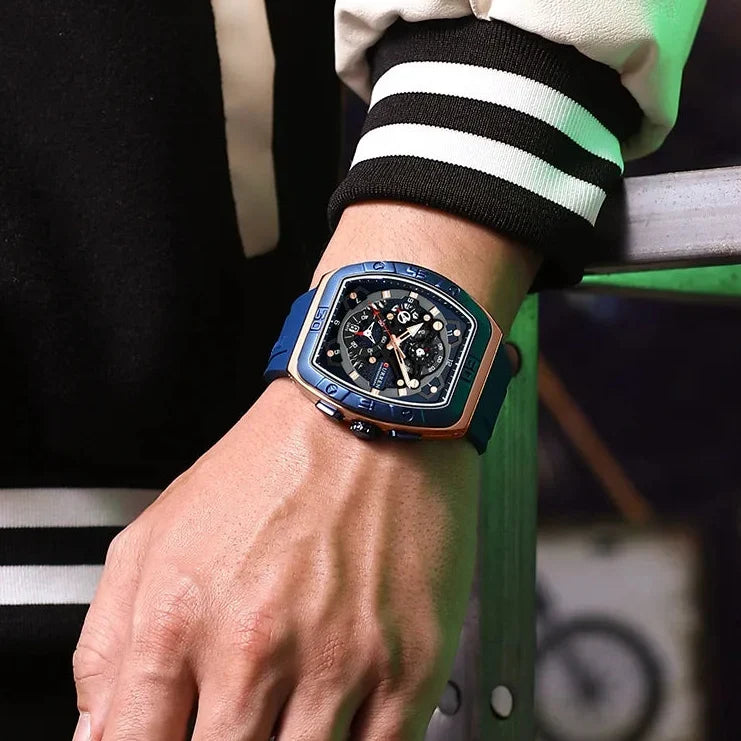 Men’s Luxury Quartz Watch – Business Style with Blue Silicone Band, Luminous Hands and Waterproof Design