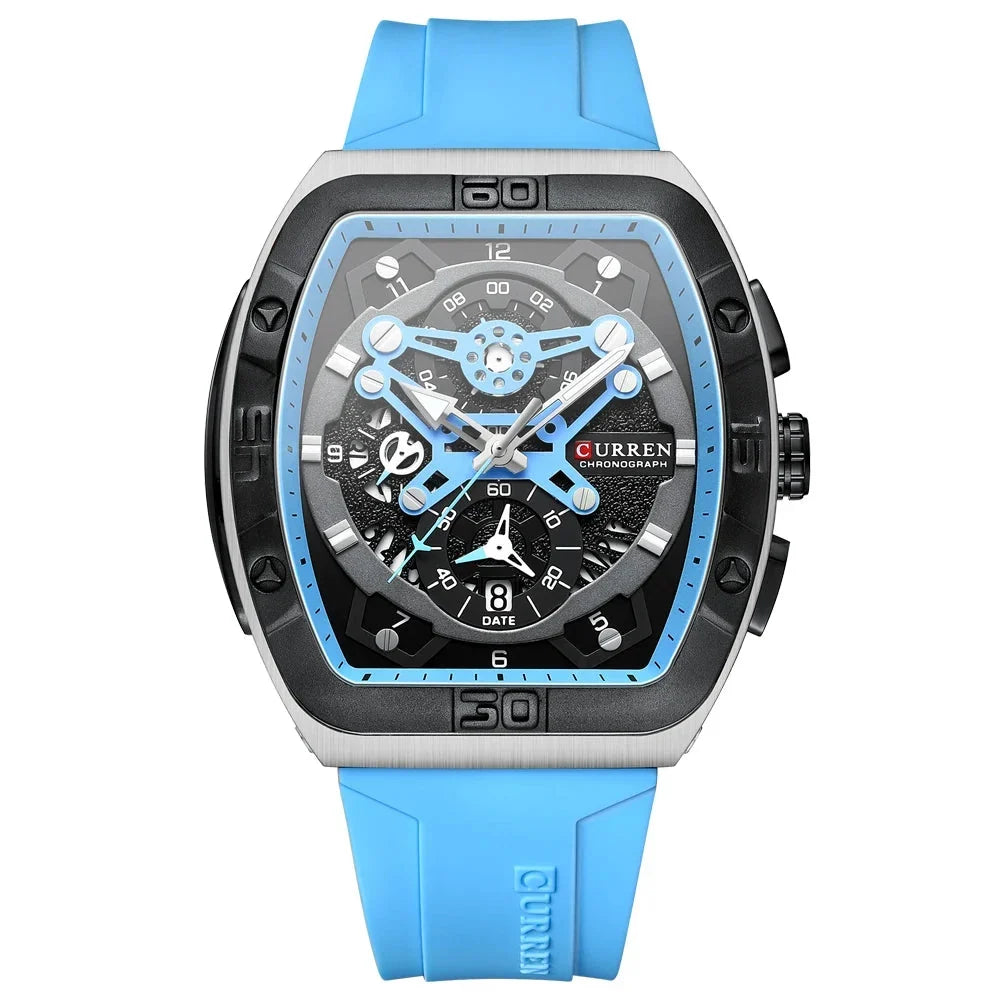 Men’s Luxury Quartz Watch – Business Style with Blue Silicone Band, Luminous Hands and Waterproof Design