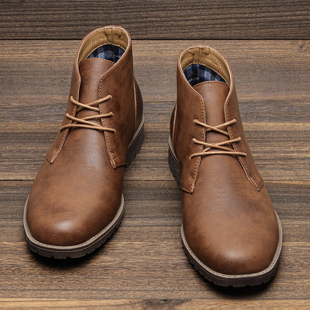 Retro American Style Men’s Desert Ankle Boots – Casual Leather Vintage Boots