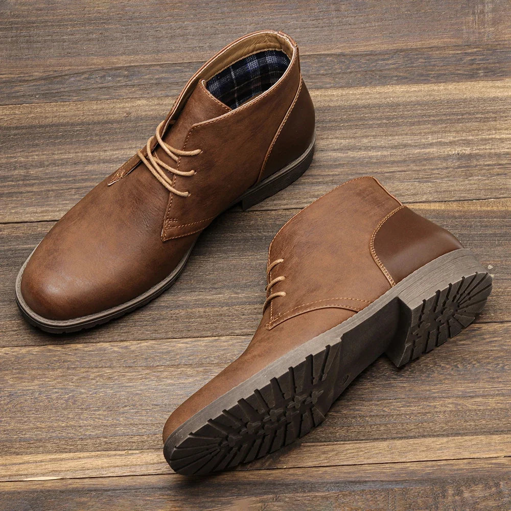 Retro American Style Men’s Desert Ankle Boots – Casual Leather Vintage Boots
