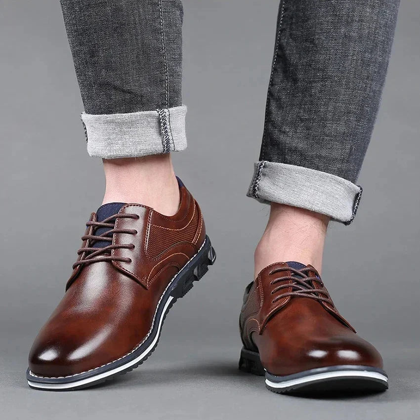 Retro Men’s Leather Dress Shoes – Business and Casual Formal Shoes for Men, Black & Brown, Breathable and Comfortable