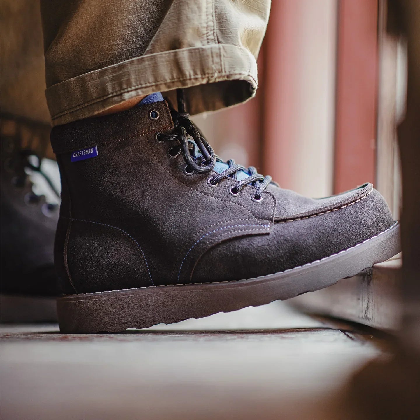 Men’s Retro Low-Top Work Boots – Cow Suede Leather Lace-Up Boots, Chunky Sole, Comfortable Autumn Winter Boots