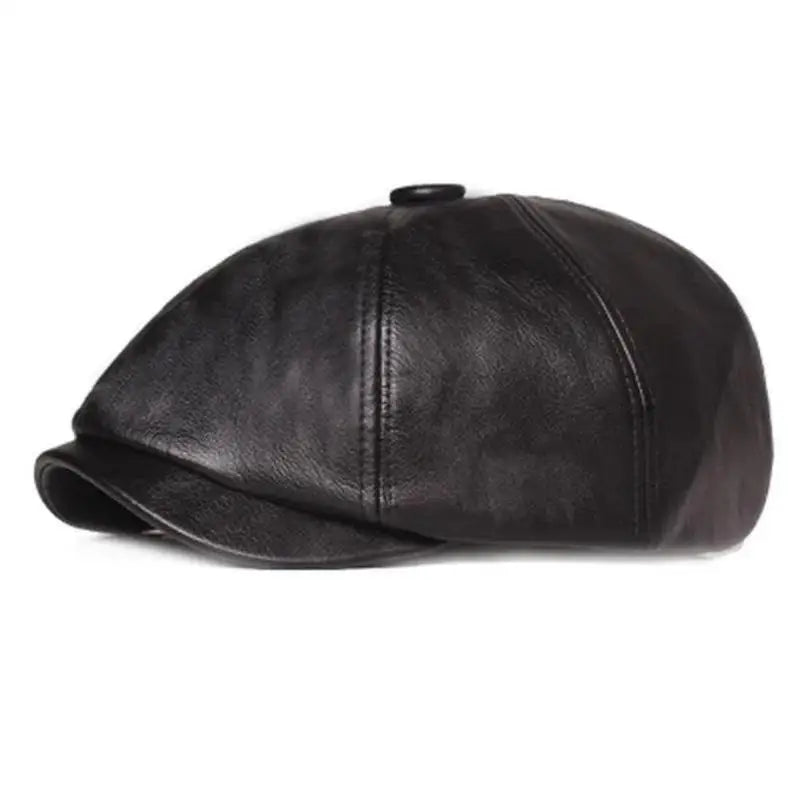 Men’s Retro Octagonal PU Leather Beret – Elegant British Style Autumn Fashion Hat