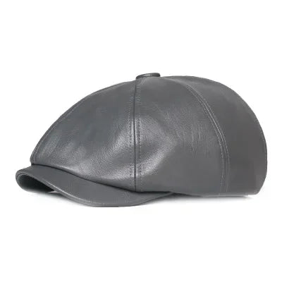 Men’s Retro Octagonal PU Leather Beret – Elegant British Style Autumn Fashion Hat