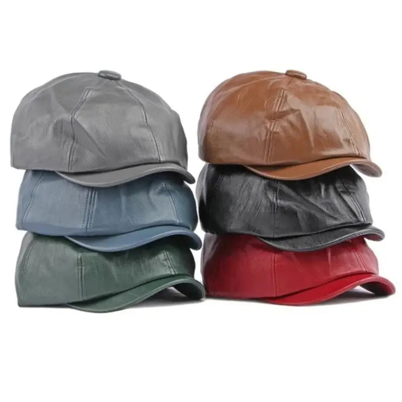Men’s Retro Octagonal PU Leather Beret – Elegant British Style Autumn Fashion Hat