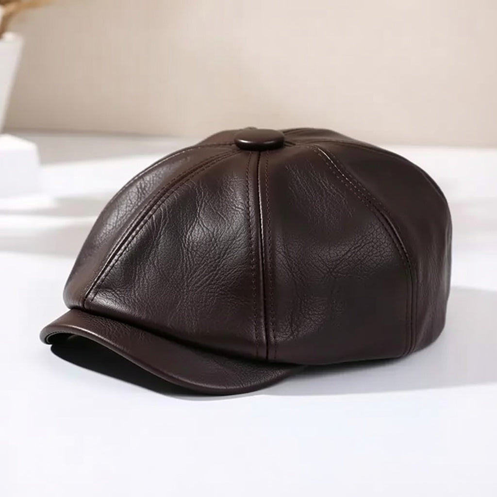 Men’s Retro Octagonal PU Leather Beret – Elegant British Style Autumn Fashion Hat