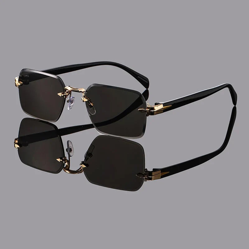 Men’s Retro Rimless Square Glasses – Multicolor Casual Design for Daily Wear, Outdoor, Travel and Street Photography