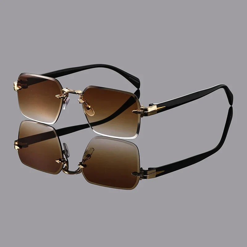 Men’s Retro Rimless Square Glasses – Multicolor Casual Design for Daily Wear, Outdoor, Travel and Street Photography