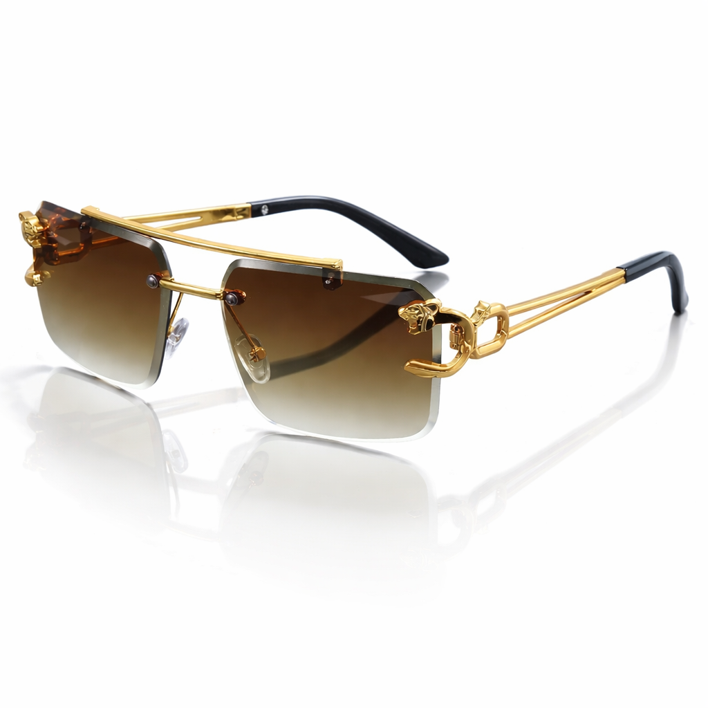 Men’s Retro Rimless Square Sunglasses – Hollow-Out Design for Daily Wear, Outdoor, Vacation, Beach and Street Photography