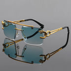 Men’s Retro Rimless Square Sunglasses – Hollow-Out Design for Daily Wear, Outdoor, Vacation, Beach and Street Photography