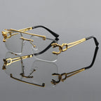 Men’s Retro Rimless Square Sunglasses – Hollow-Out Design for Daily Wear, Outdoor, Vacation, Beach and Street Photography