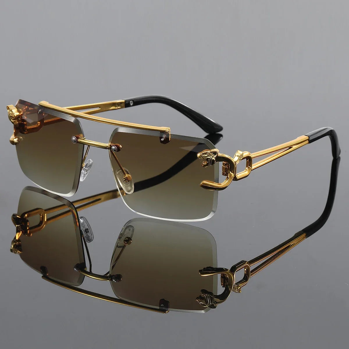 Men’s Retro Rimless Square Sunglasses – Hollow-Out Design for Daily Wear, Outdoor, Vacation, Beach and Street Photography